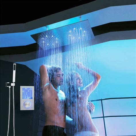 Super Luxury Led Dual Rain Shower Head Ceiling Mount Shower Brushed