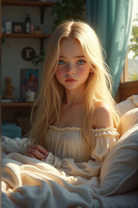 Blue Eyed Blonde Girl In Her Clothed Room Seaart Ai