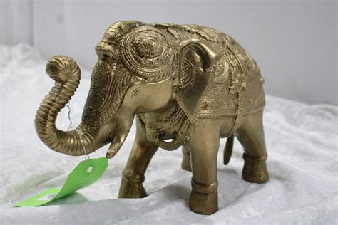 Brass Trunk Up Elephant Statue Property Room