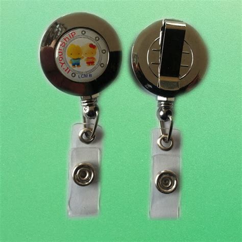 Zinc Alloy Retractable Id Badge Holder With Custom Epoxy Logo