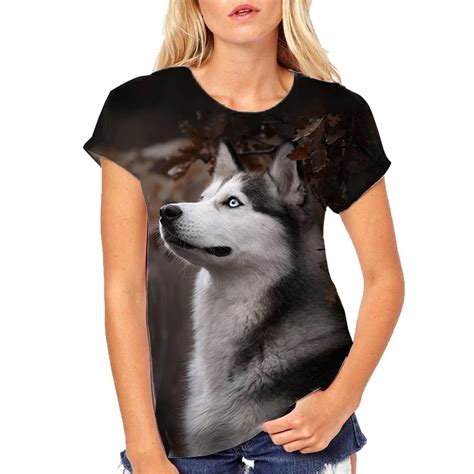 T Shirt Damski Pies Rasy Husky Nadruk 3D Koszulki Ze Zwierz Tami