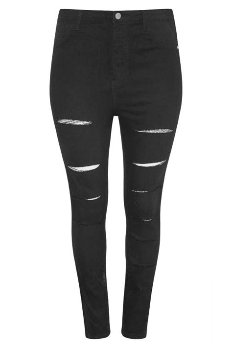 Plus Size Black Ripped Skinny Stretch Jeans Yours Clothing