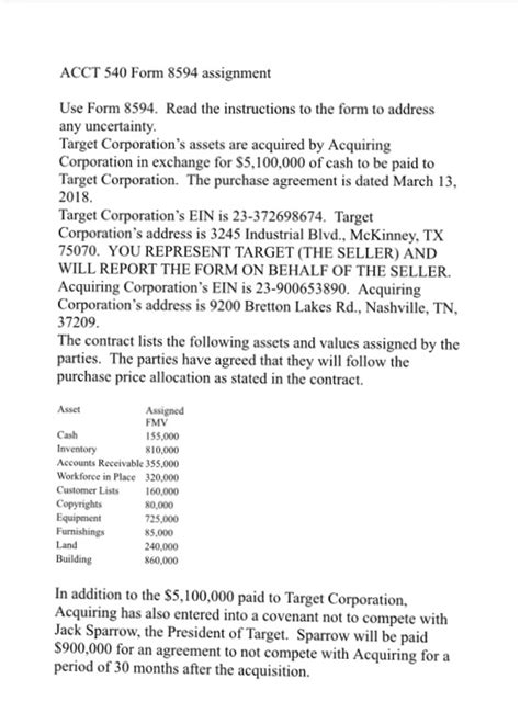 Solved Acct 540 Form 8594 Assignment Use Form 8594 Read The