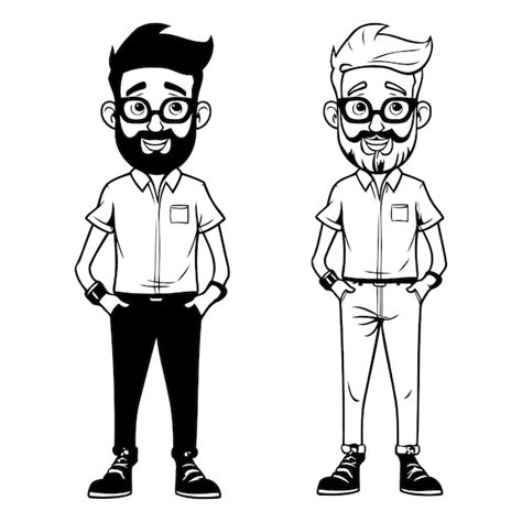 Hombres Hipsters Con Barba Y Gafas Dibujos Animados Ilustraci N