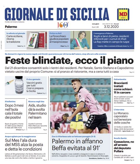 Prima Pagina Giornale Di Sicilia Feste Blindate Ecco Il Piano