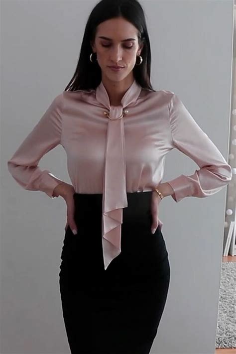 Satin Blouses Pencil Skirts Black High Heels Silk Blouses Nightwear Black Pencil Skirts