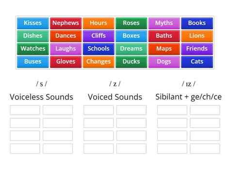 Pronunciation S ES Plurals Group Sort