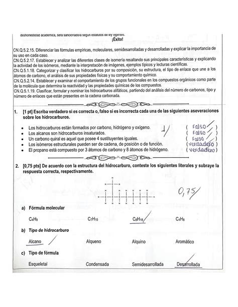 SOLUTION Examen de química resuelto Hidrocarburos reacciones