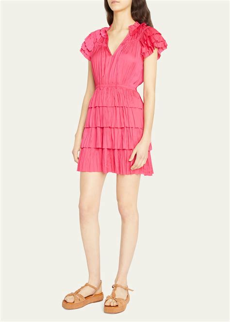 Ulla Johnson Vesna Tiered Ruffle Satin Plisse Mini Dress Orchid