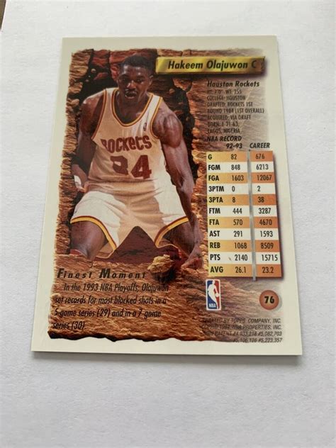 Hakeem Olajuwon 76 Topps Finest 1993 94 Houston Rockets EBay