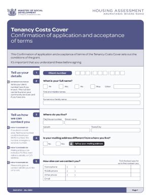 Fillable Online Tenancy Costs Cover Confirmation Of Application And