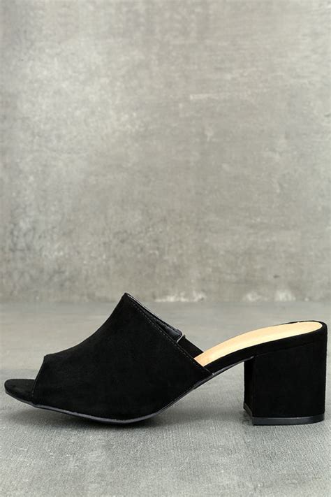 Chic Black Heels Vegan Suede Mules Black Mules Peep Toe Mules