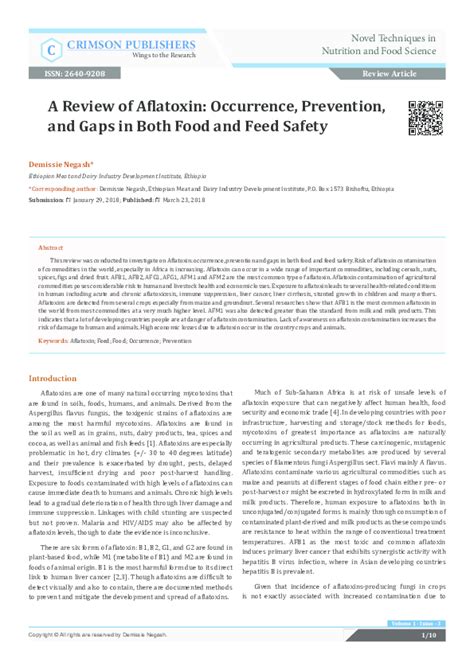 Pdf Demissie Negash A Review Of Aflatoxin Occurrence Prevention