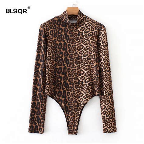 Buy Women Chic Leopard Print Turtleneck Bodysuits