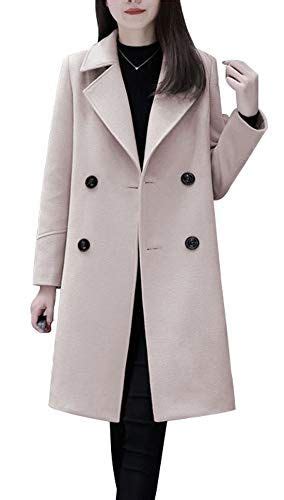 Chouyatou Womens Basic Essential Double Breasted Mid Long Wool Blend Pea Coat