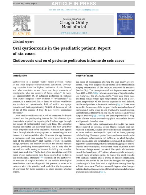 Pdf Oral Cysticercosis In The Paediatric Patient Report Of Six Cases