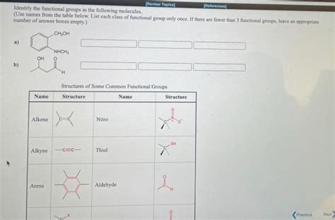 Solved Identify The Functional Groups In The Following Molecules