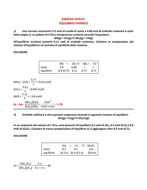 Solution Equilibrio Chimico Esercizi Svolti Studypool