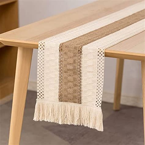 Ourwarm Macrame Table Runner Farmhouse Style Natural Burlap Boho Table Runner Modern Farmhouse