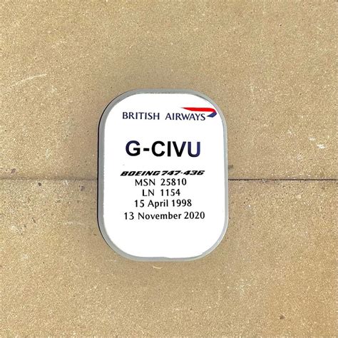 British Airways G CIVU Boeing 747 Window Blank Plaque Fuselage Cut