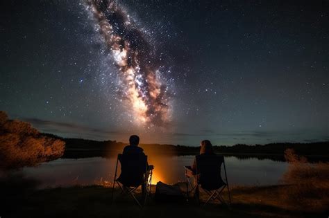 Fogata Crepitando Mientras Dos Personas Se Sientan En Sillas De Camping