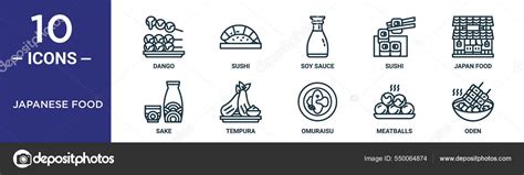 Japanese Food Outline Icon Set Includes Thin Line Dango Soy Stock