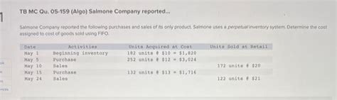 Solved TB MC Qu 05 159 Algo Salmone Company Reported Chegg