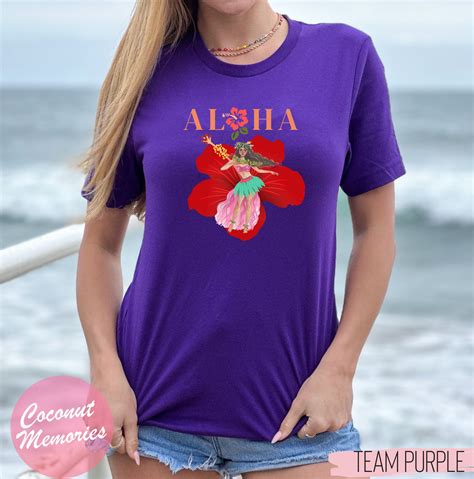 Aloha Hula Girl Shirt Red Hibiscus Flower T Shirt Greetings Etsy