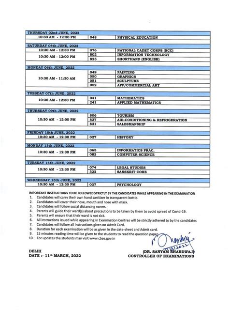 Board Exams Date Sheet Class 10 And Class 12