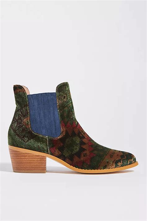 Anthropologie Printed Velvet Chelsea Boots Anthropologie