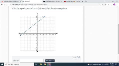 Write The Equation Of The Line In Fully Simplified Slope Intercept Form