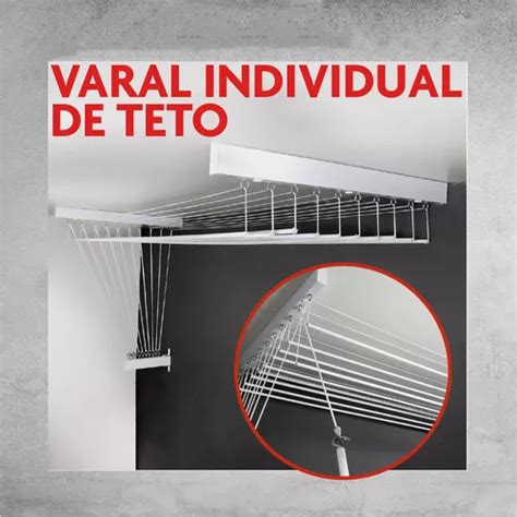 Varal De Teto Individual Varetas Alum Nio Forte Cm