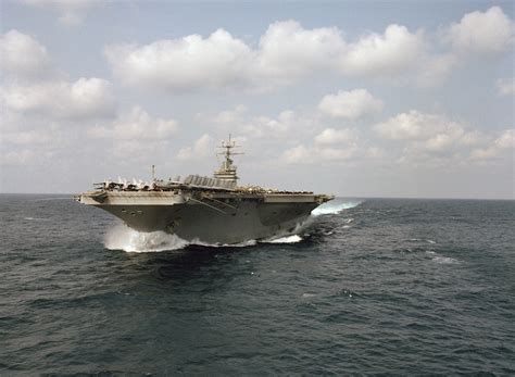 A Port Bow View Of The Nuclear Powered Aircraft Carrier USS DWIGHT D