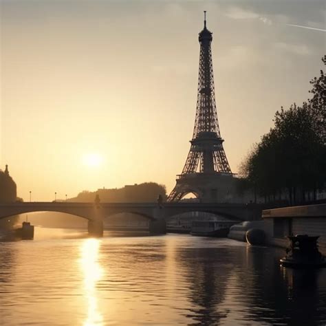 Premium AI Image | A sunset with the eiffel tower in the background