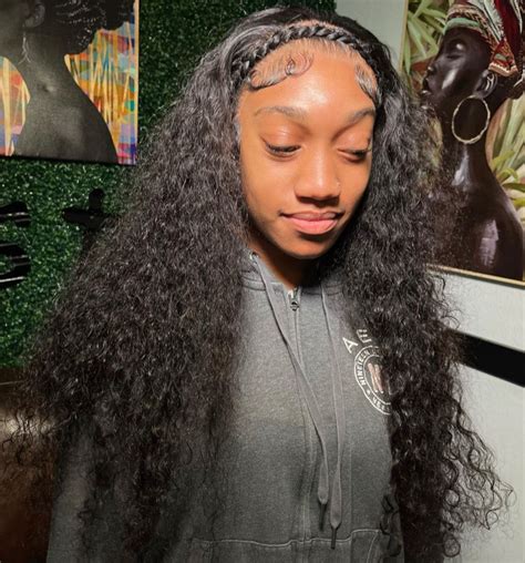 Deep Wave Frontal Wig With Braid Across Hairstyles For Black Girls In