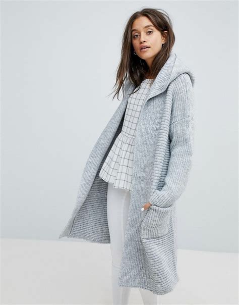 Esprit Lange Gerippte Strickjacke Mit Kapuze Grau Jetzt Bestellen