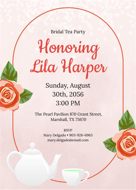 Free Rose Pearl Bridal Tea Party Invitation Template Edit Online