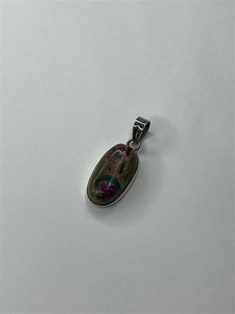 Vintage Sterling Silver Ruby Zoisite Oval Pendant Etsy