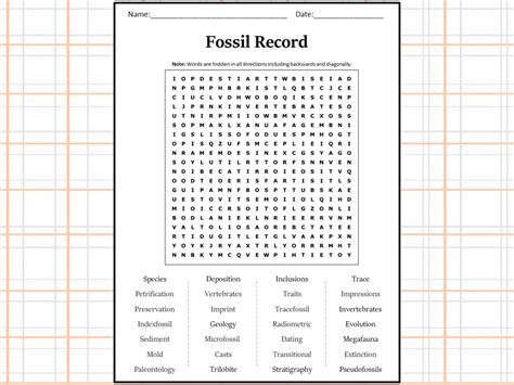 Fossil Record Word Search Puzzle Worksheet Activity | Teaching ...