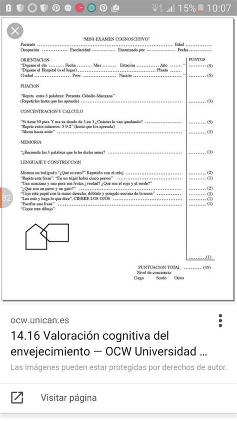 Mini Examen Cognoscitivo Mec Cuidado De Ancianos La Calidad De Vida