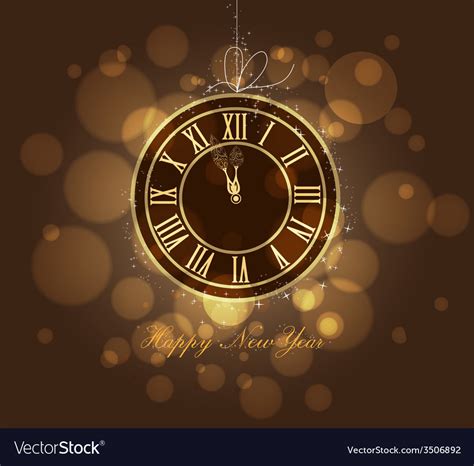 Happy New Year Gold Clock Royalty Free Vector Image