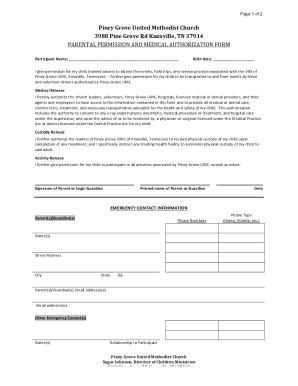 Fillable Online Parental Permission And Medical Authorization Fax Email