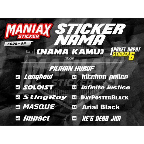 Jual Sticker Nama Custom Suka Suka Cutting Stiker Nama Stiker Nama