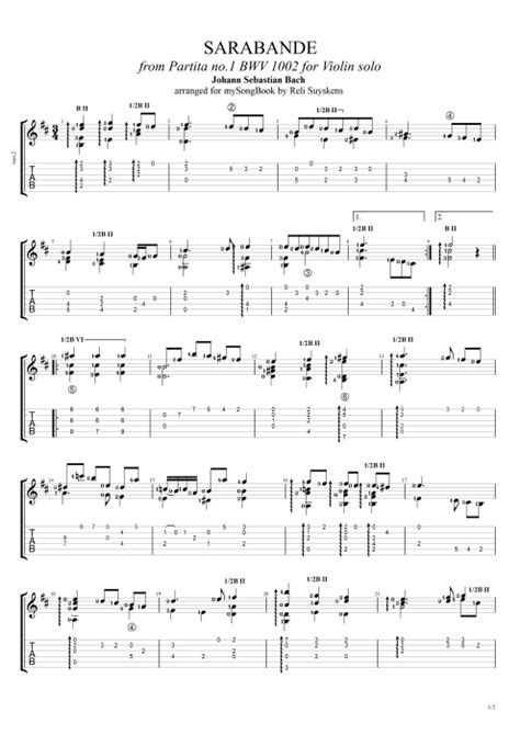 BWV 1002 Sarabande Tab by Johann Sebastian Bach (Guitar Pro) - Solo ...