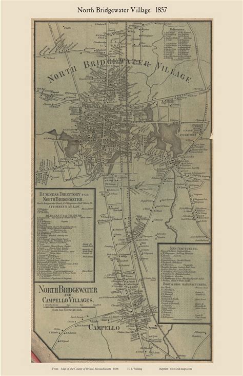 North Bridgewater Village Massachusetts 1857 Old Town Map Custom Print