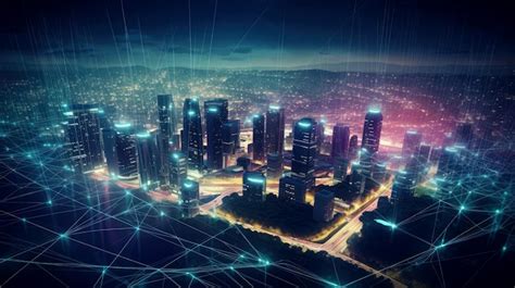 Premium AI Image Modern Smart City Network Interconnected AI Generated