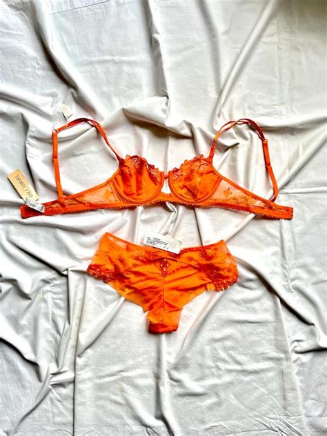 Vintage Lise Charmel Lingerie Set Gothic Orange Lace Gem