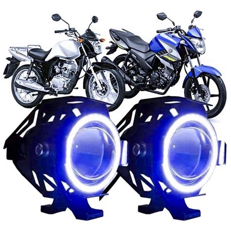 Par Farol De Milha Grande U Olho De Anjo Azul Led Angel Eye Moto Carro