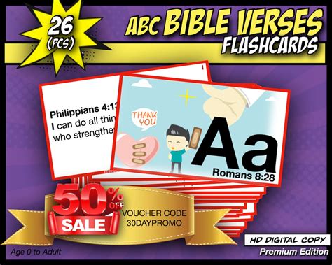 ABC Bible Verse Flash Card Scripture Memorization Card 26 Bible Verse