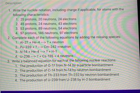 Solved Description 1. Write the nuclide notation, including | Chegg.com